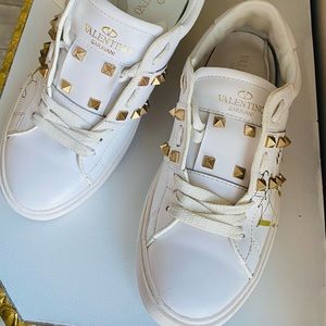 Valentino Garavani White and Gold Luxe Sneakers